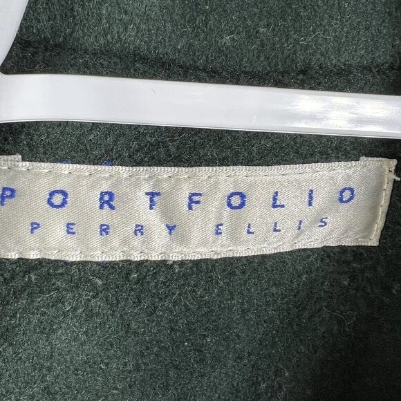 Portfolio Perry Ellis 14 Long Hunter Green Wool Coat Gold Buttons Quiet Luxury - Picture 10 of 16